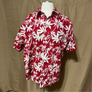 Men's Red and White Floral Button Down Shirt